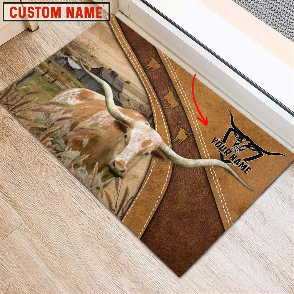 Farm House Door Mat, Texas Longhorn Personalized Welcome Doormat, Custom Welcome Mats