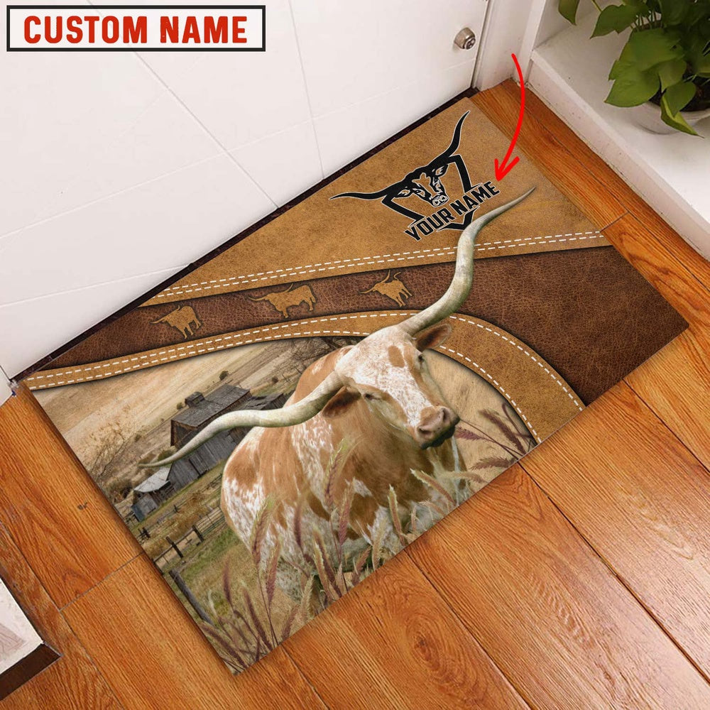 Farm House Door Mat, Texas Longhorn Personalized Welcome Doormat, Custom Welcome Mats