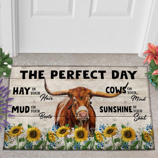 Farm House Door Mat, Texas Longhorn The Perfect Day Doormat, Custom Welcome Mats