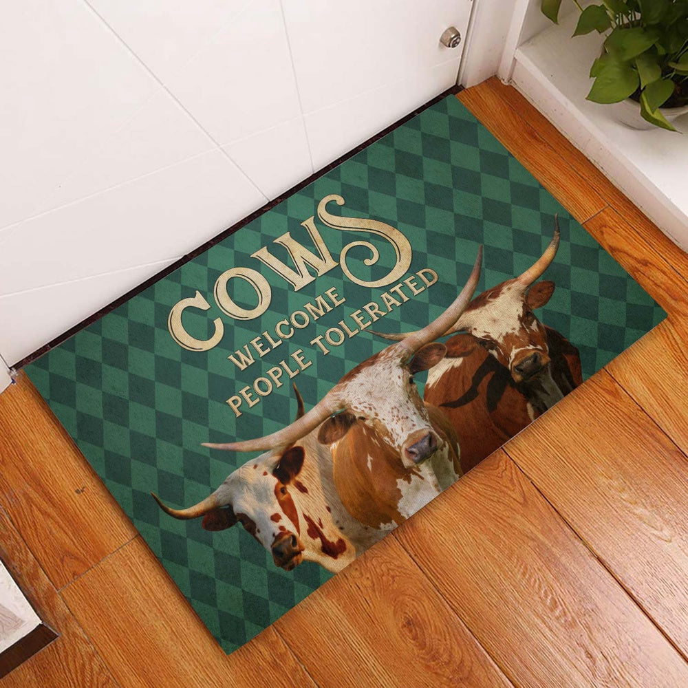 Farm House Door Mat, Texas Longhorn Welcome People Tolerated Doormat, Custom Welcome Mats