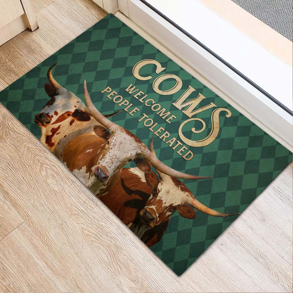 Farm House Door Mat, Texas Longhorn Welcome People Tolerated Doormat, Custom Welcome Mats