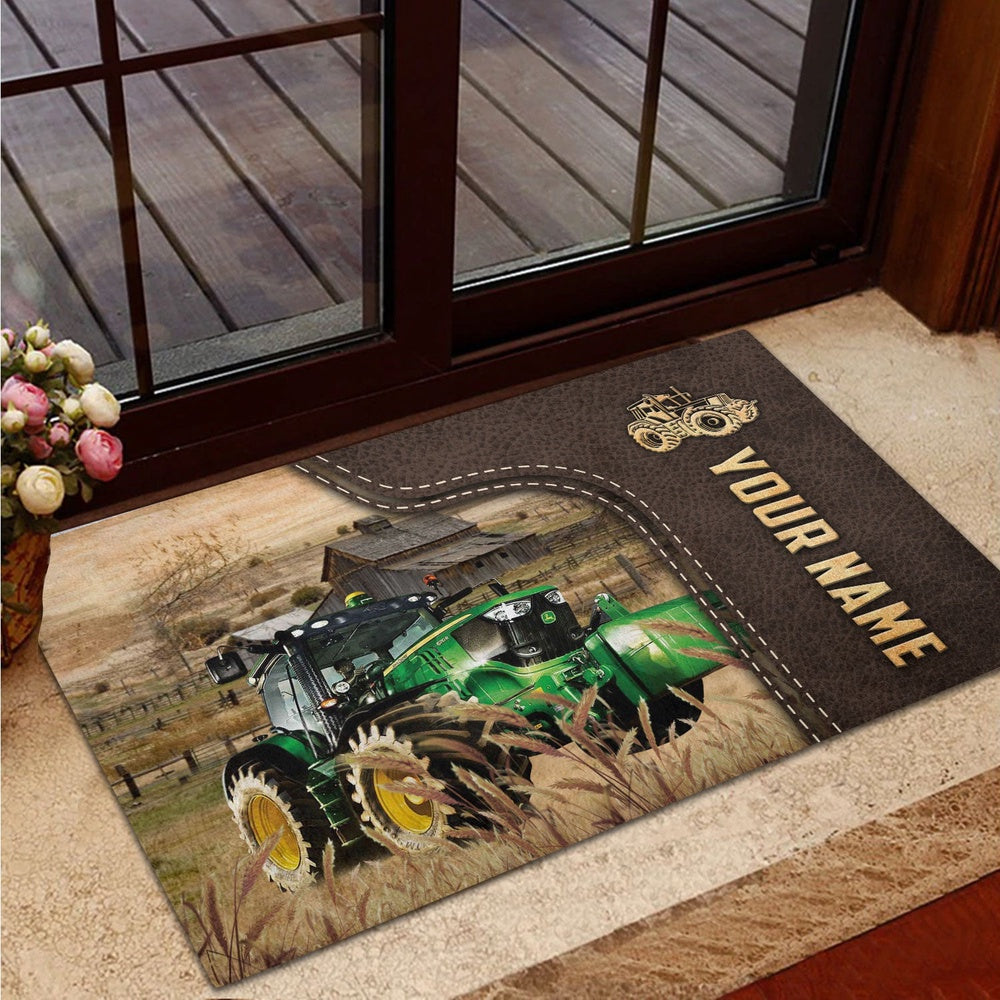 Farm House Door Mat, Tractor Custom Name Leather Pattern Doormat, Custom Welcome Mats