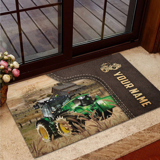 Farm House Door Mat, Tractor Custom Name Leather Pattern Doormat, Custom Welcome Mats