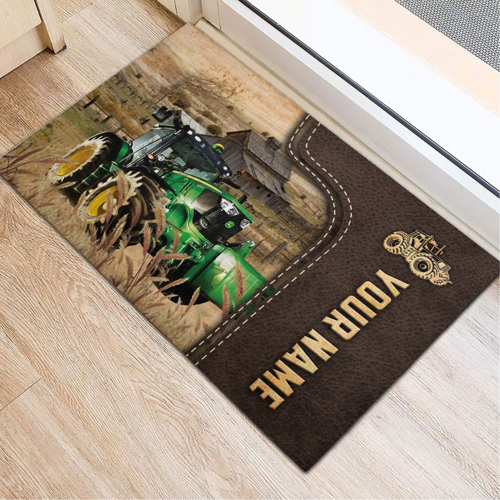 Farm House Door Mat, Tractor Custom Name Leather Pattern Doormat, Custom Welcome Mats