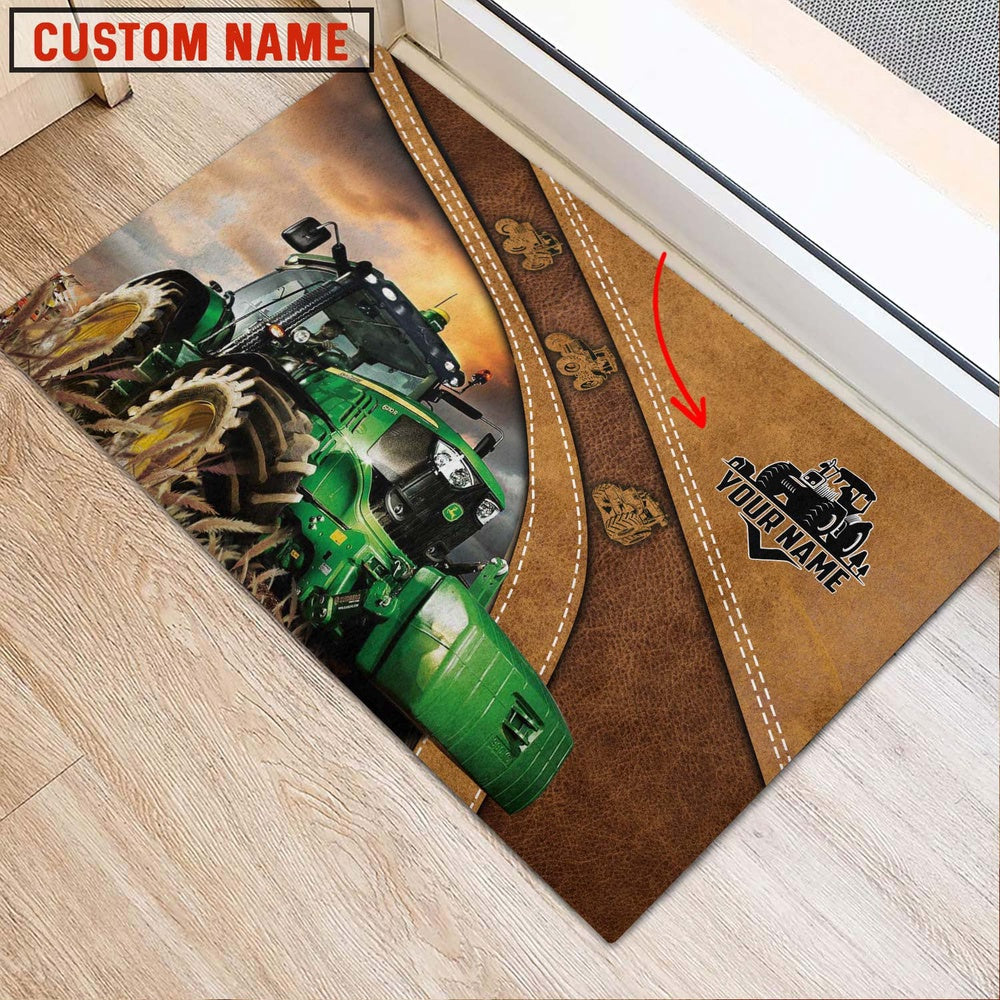 Farm House Door Mat, Tractor Personalized Welcome Brown Doormat, Custom Welcome Mats