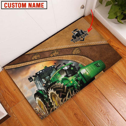 Farm House Door Mat, Tractor Personalized Welcome Brown Doormat, Custom Welcome Mats