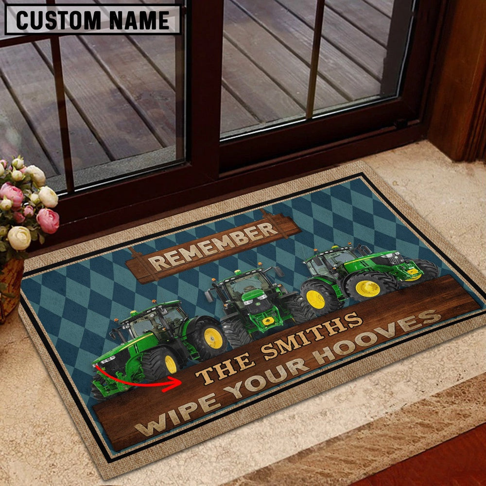 Farm House Door Mat, Tractor Wipe Your Hooves Custom Name Doormat, Custom Welcome Mats