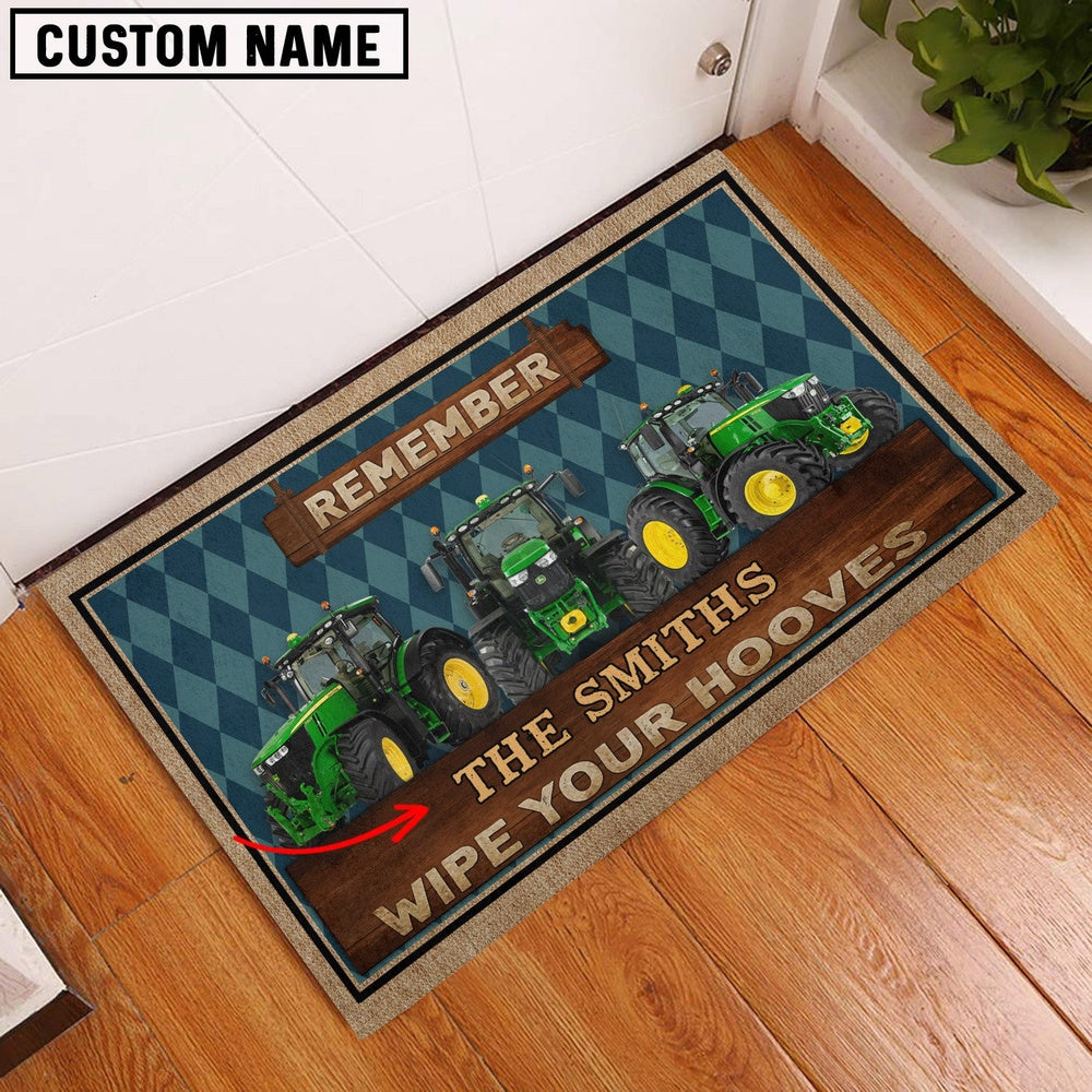 Farm House Door Mat, Tractor Wipe Your Hooves Custom Name Doormat, Custom Welcome Mats