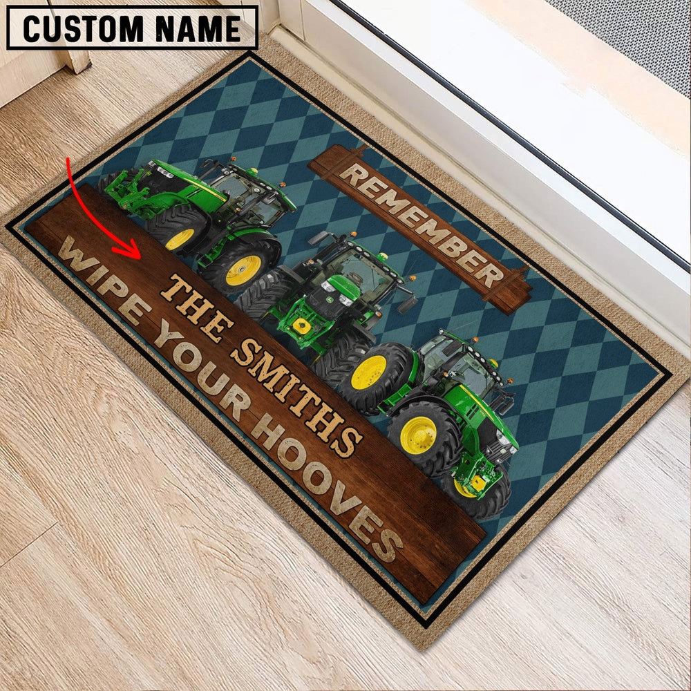 Farm House Door Mat, Tractor Wipe Your Hooves Custom Name Doormat, Custom Welcome Mats