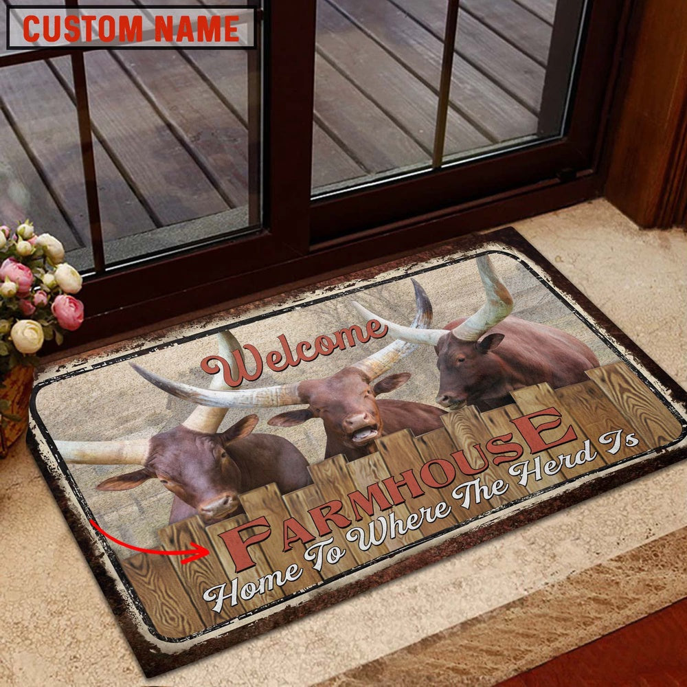 Farm House Door Mat, Watusi Welcome Custom Name Doormat, Custom Welcome Mats