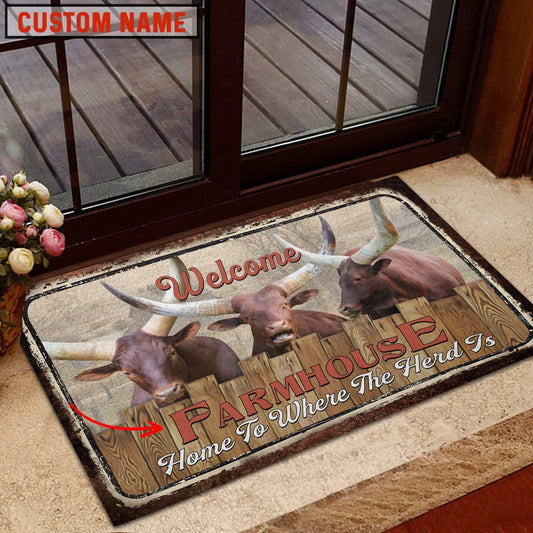 Farm House Door Mat, Watusi Welcome Custom Name Doormat, Custom Welcome Mats