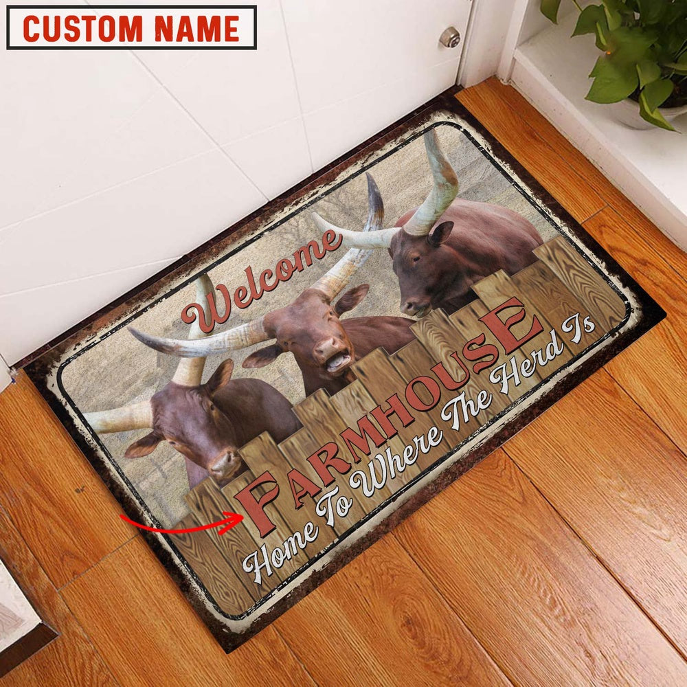 Farm House Door Mat, Watusi Welcome Custom Name Doormat, Custom Welcome Mats
