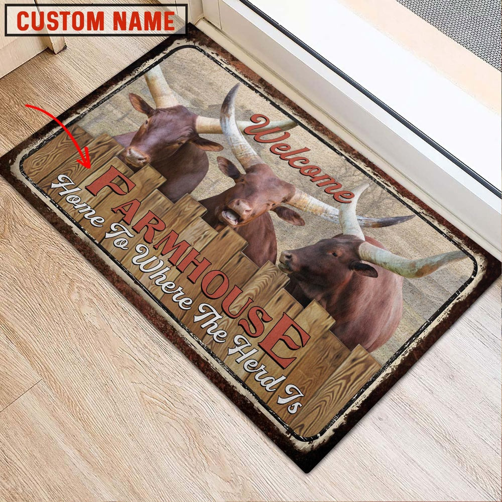 Farm House Door Mat, Watusi Welcome Custom Name Doormat, Custom Welcome Mats