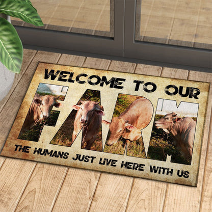 Farm House Door Mat, Welcome To Our Farm Beefmaster Doormat, Custom Welcome Mats