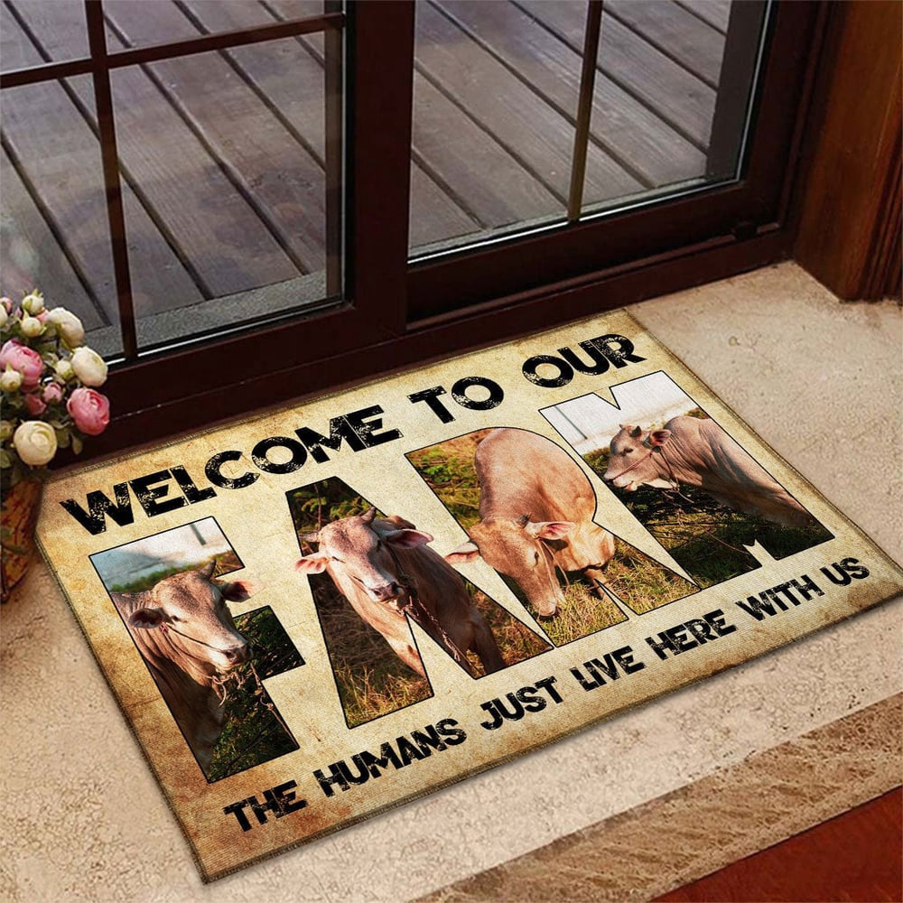 Farm House Door Mat, Welcome To Our Farm Beefmaster Doormat, Custom Welcome Mats