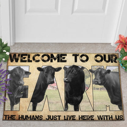 Farm House Door Mat, Welcome To Our Farm Black Angus Doormat, Custom Welcome Mats