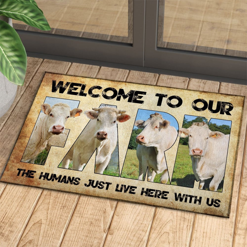 Farm House Door Mat, Welcome To Our Farm Charolais Doormat, Custom Welcome Mats