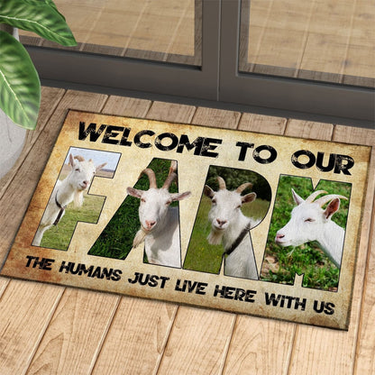 Farm House Door Mat, Welcome To Our Farm Goat Doormat, Custom Welcome Mats