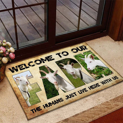 Farm House Door Mat, Welcome To Our Farm Goat Doormat, Custom Welcome Mats