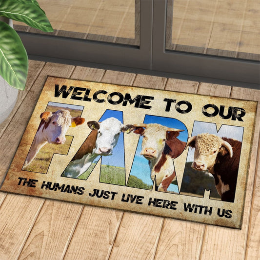 Farm House Door Mat, Welcome To Our Farm Hereford Doormat, Custom Welcome Mats