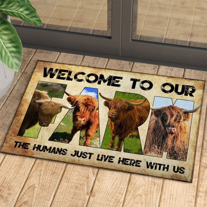 Farm House Door Mat, Welcome To Our Farm Highland Doormat, Custom Welcome Mats