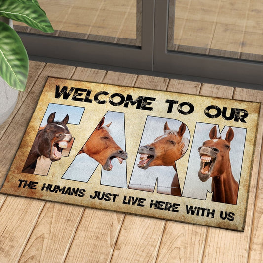 Farm House Door Mat, Welcome To Our Farm Horse Doormat, Custom Welcome Mats