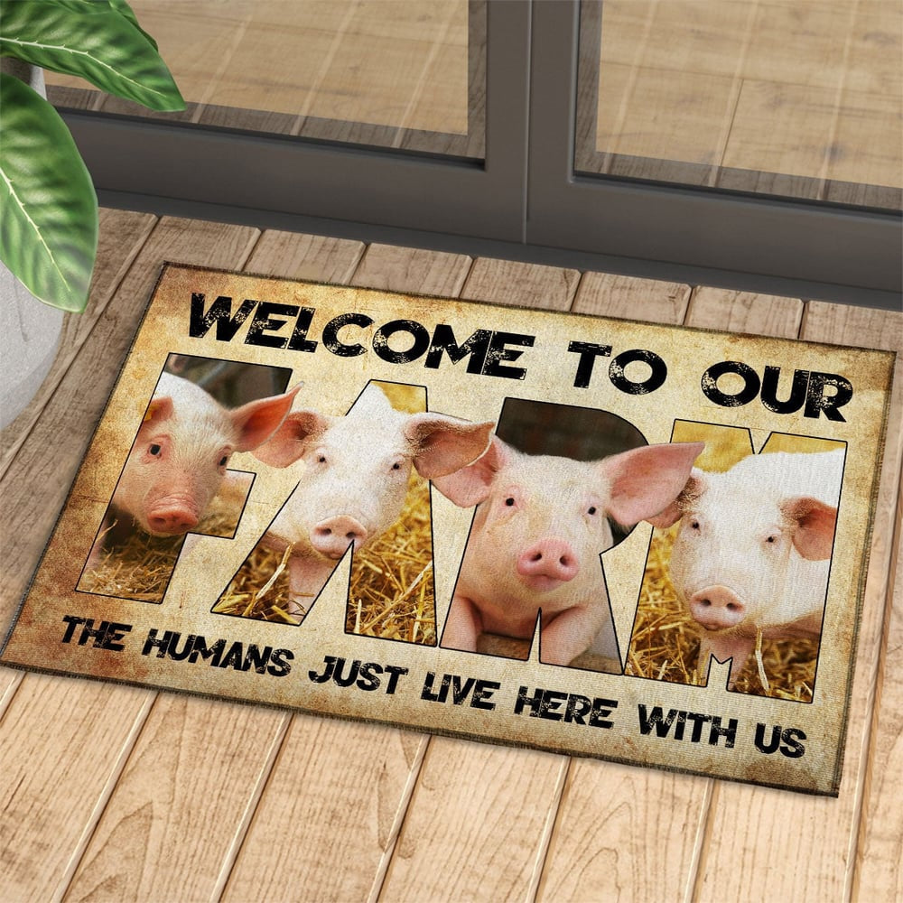 Farm House Door Mat, Welcome To Our Farm Pig Doormat, Custom Welcome Mats