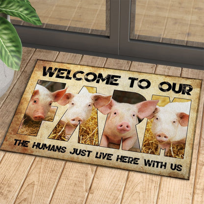 Farm House Door Mat, Welcome To Our Farm Pig Doormat, Custom Welcome Mats