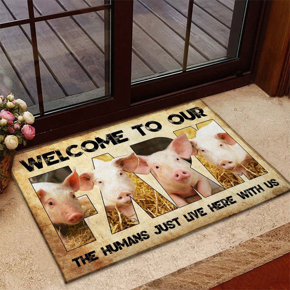 Farm House Door Mat, Welcome To Our Farm Pig Doormat, Custom Welcome Mats