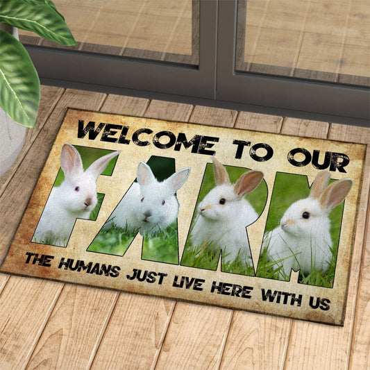 Farm House Door Mat, Welcome To Our Farm Rabbit Doormat, Custom Welcome Mats