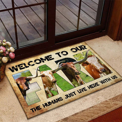 Farm House Door Mat, Welcome To Our Farm TX Longhorn Doormat, Custom Welcome Mats