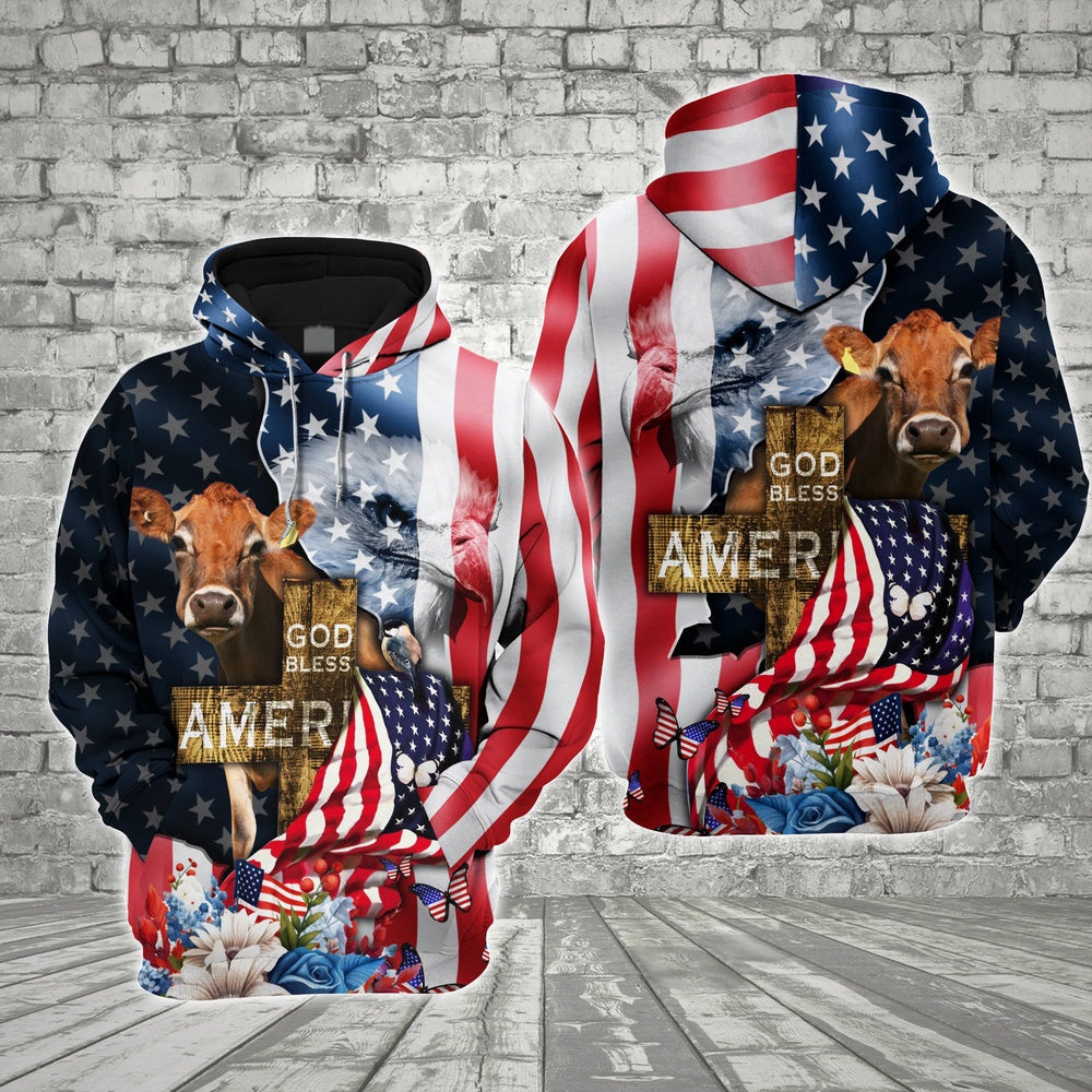 Farm Jersey Cross God Bless America 3D Shirts, Farmer Hoodie, Farm Themed Shirts, Farm Tee Shirts