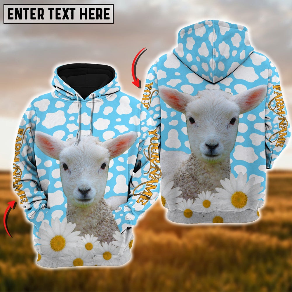 Farm Lambs Daisy Pattern Customize Name 3D Shirts, Farmer Hoodie, Custom Farm Shirts, Farmer T Shirt