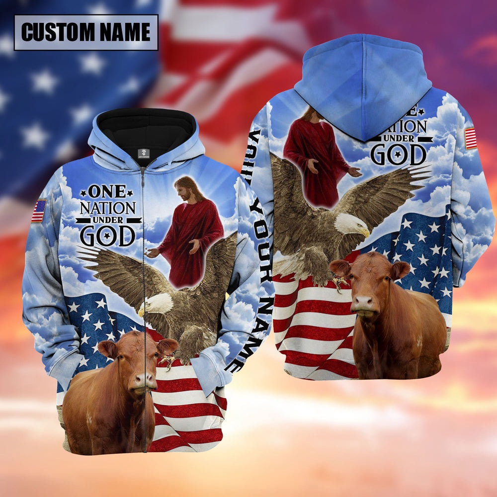 Farm Limousin One Nation Under God 3D Shirts, Farmer Hoodie, Custom Farm Shirts, Farmer T Shirt
