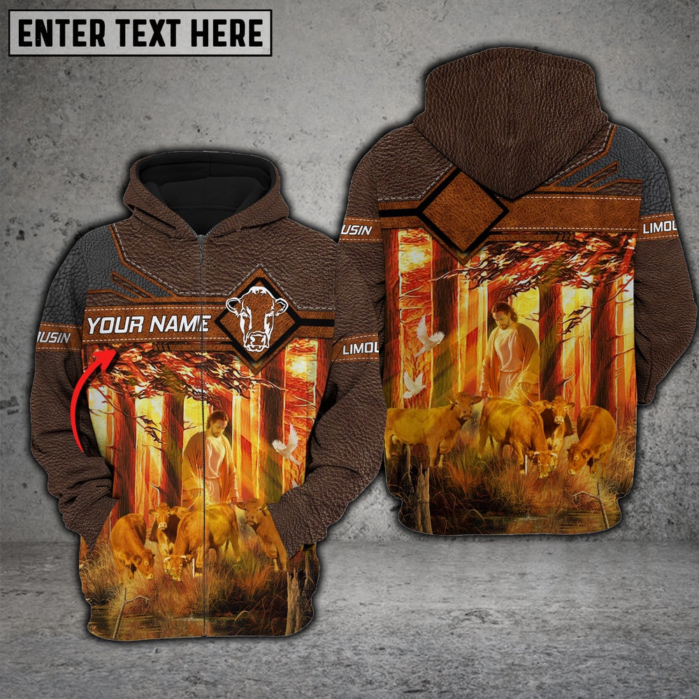 Farm Limousin Walking God America Custom Name 3D Shirts, Farmer Hoodie, Custom Farm Shirts, Farmer T Shirt