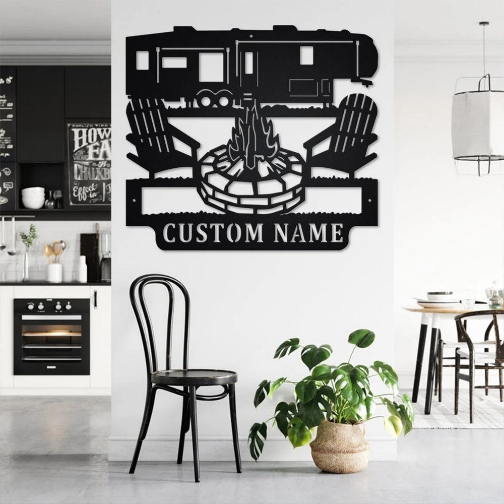 Farm Metal Sign, 5th Wheel Camper Metal Wall Art Personalized Metal Name Sign Campfire Camping Signs Decor