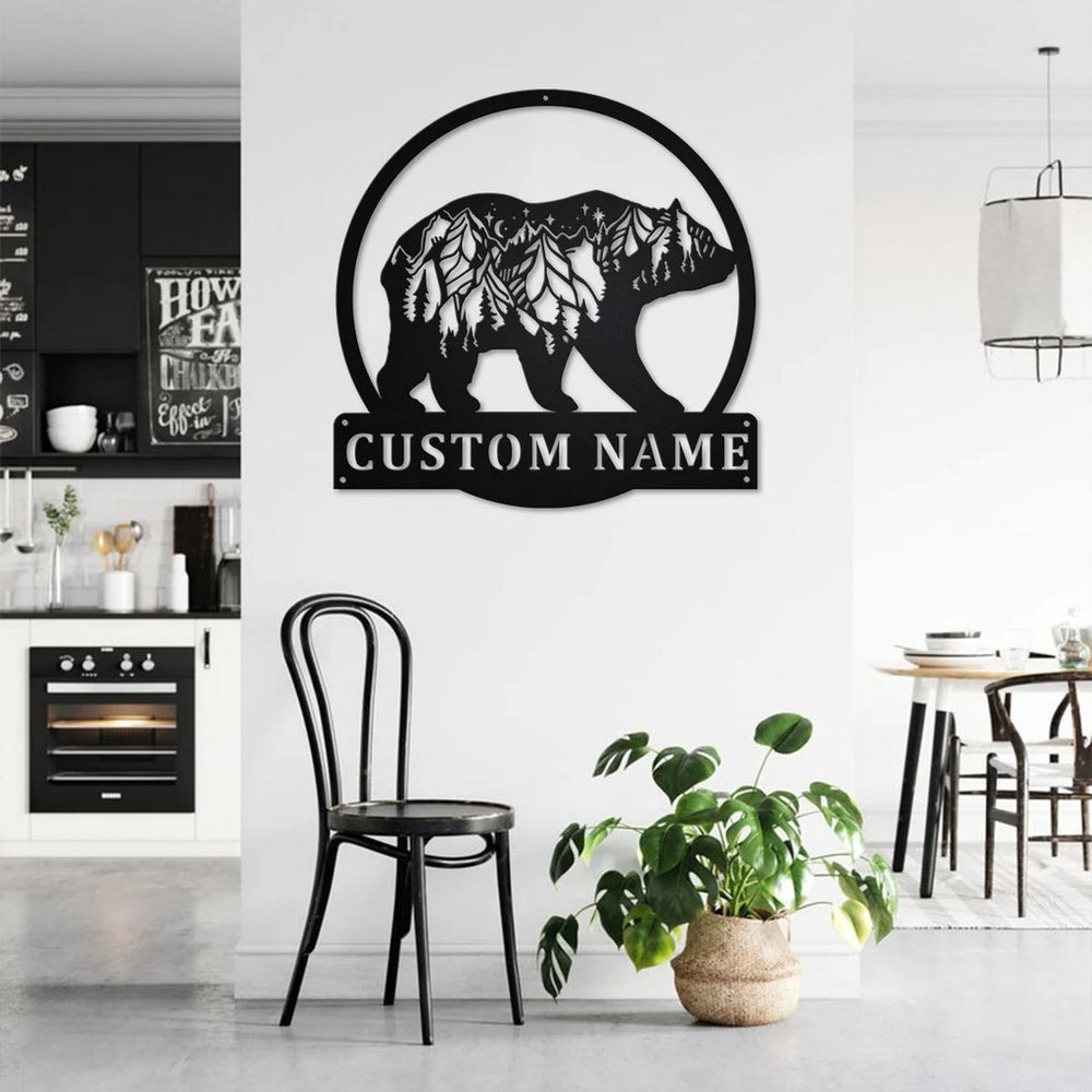 Farm Metal Sign, Bear And Forest Metal Art Personalized Metal Name Sign Decoration for Room Gift for Hunter Dad