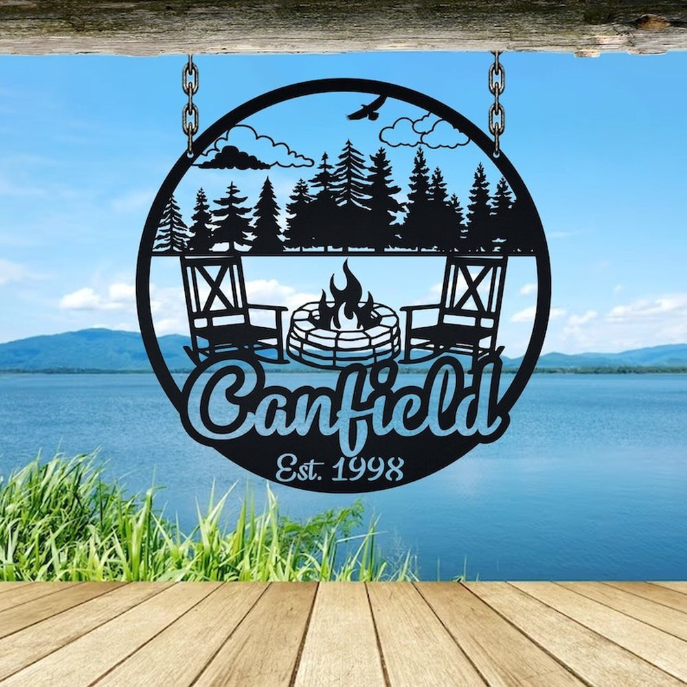 Farm Metal Sign, Campfire Campsite Fire Pit Lake House Custom Metal Signs