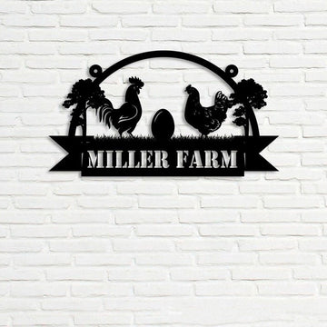 Farm Metal Sign, Chicken Farm Rooster and Hen Custom Metal Signs