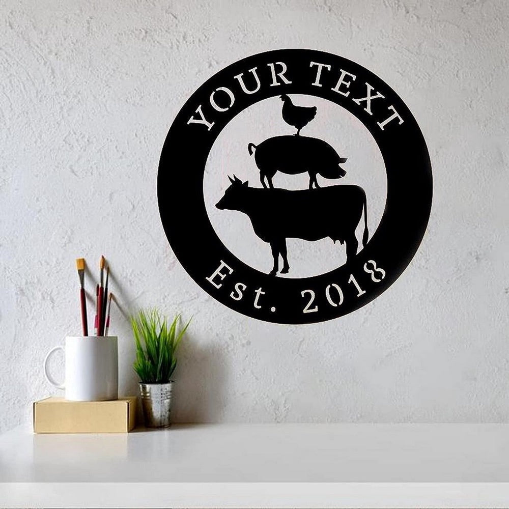 Farm Metal Sign, Chicken Pig Cow Rustic Sign Personalized Metal Name Signs Farmhouse Decor Outdoor