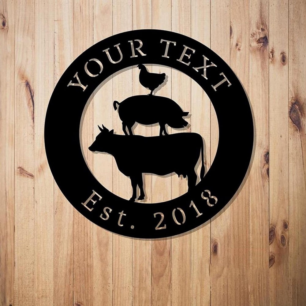 Farm Metal Sign, Chicken Pig Cow Rustic Sign Personalized Metal Name Signs Farmhouse Decor Outdoor