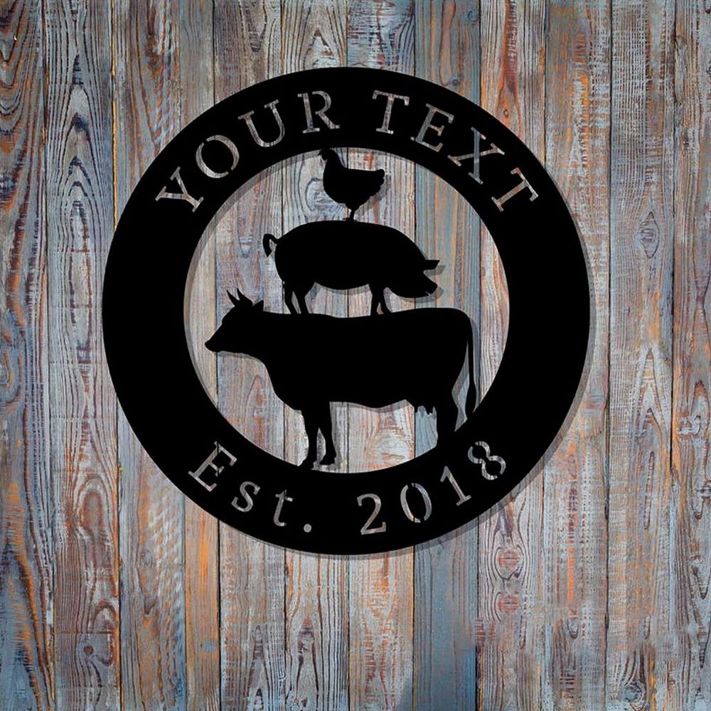 Farm Metal Sign, Chicken Pig Cow Rustic Sign Personalized Metal Name Signs Farmhouse Decor Outdoor