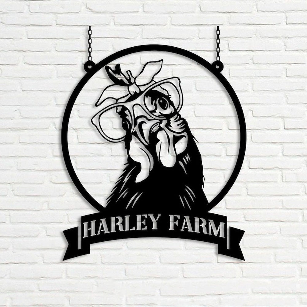Farm Metal Sign, Chicken with Headband & Glasses Welcome Farm Animals Custom Metal Signs