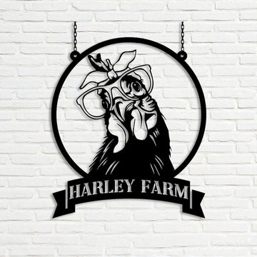 Farm Metal Sign, Chicken with Headband & Glasses Welcome Farm Animals Custom Metal Signs
