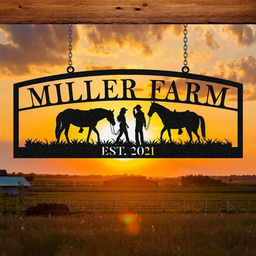 Farm Metal Sign, Cowboy Cowgirl Farm Sign Horse Ranch, Custom Outdoor Farmhouse, Metal Ranch Signs Farm Metal Signs