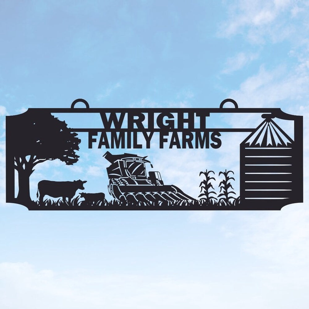 Farm Metal Sign, Cows and Seeders with a Mill Farm Tractor Farmland Custom Metal Signs