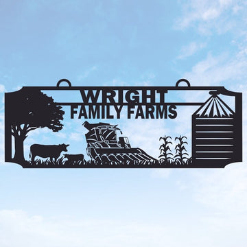 Farm Metal Sign, Cows and Seeders with a Mill Farm Tractor Farmland Custom Metal Signs