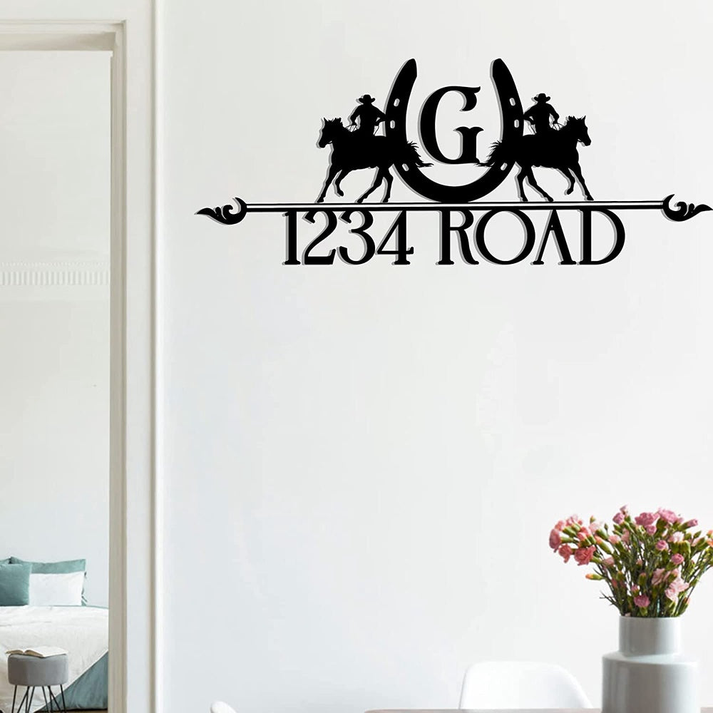 Farm Metal Sign, Custom Address Cowboy Metal Sign, Custom Name Monogram Horse Ranches Farm Metal Sign