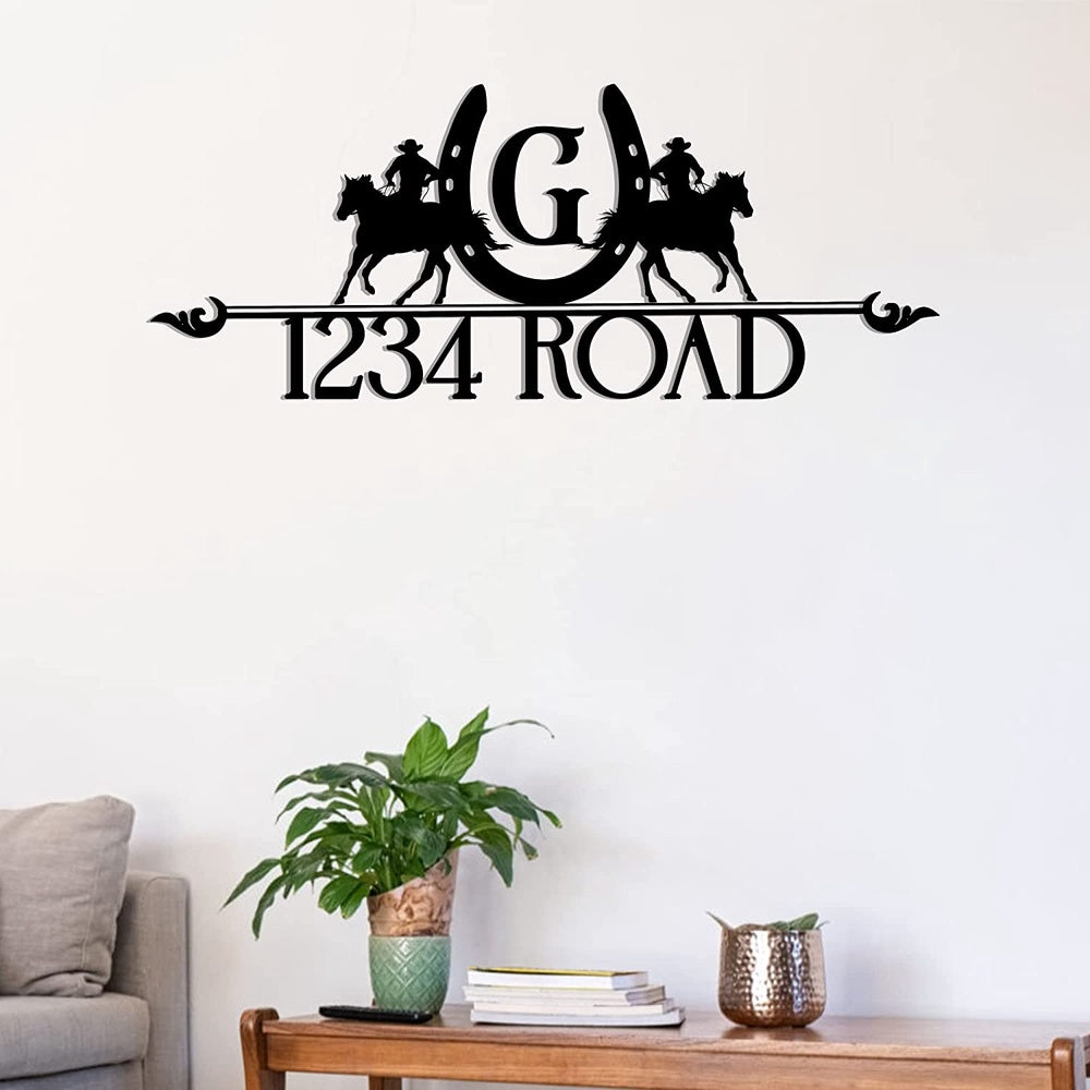 Farm Metal Sign, Custom Address Cowboy Metal Sign, Custom Name Monogram Horse Ranches Farm Metal Sign