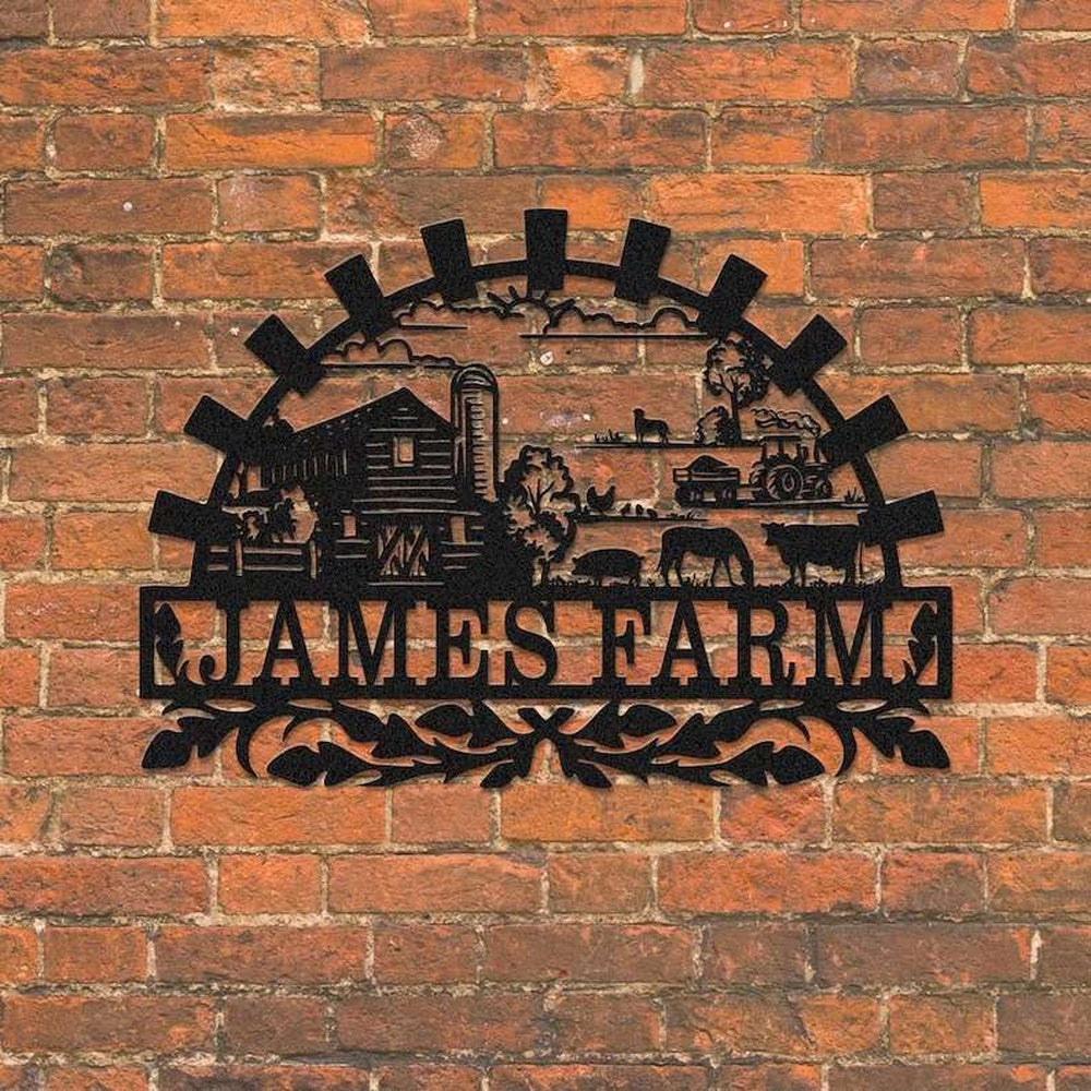Farm Metal Sign, Custom Countryside Scene Farmhouse Cattle Afcultures Metal Name Sign Horse Farm